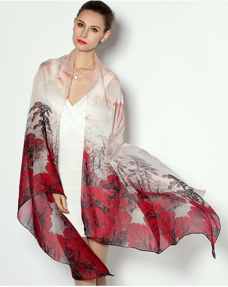 100/% silk scarf chiffon scarf digital jet painting for four seasons 175*110cm